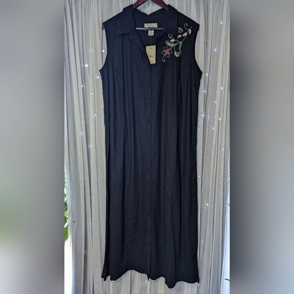 CJ Banks Black Linen Vintage Dress Size 18W 90's Y2K